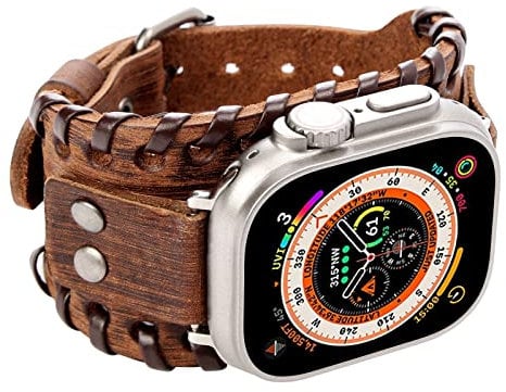 WONJOY Leather Band Compatible with Apple Watch 46mm 45mm 44mm 42mm 41mm 40mm 38mm 49mm iWatch Series 10/9/8/7/SE/6/5/4/3/2/1/Ultra, Handmade Woven Accessories Retro Cuff Bracelet Strap for Men Women