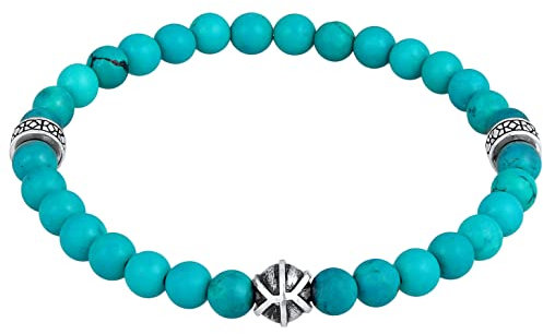 Kuzzoi Buddha Herren Armband mit Howlith Stein Perlen (türkis), Beads aus 925 Sterling Silber, Chakra Yogaarmband, Energiearmband, Länge 19 cm