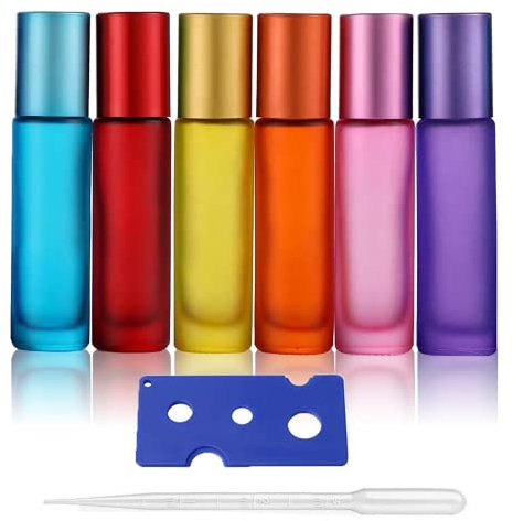 Maggidea Colorful Roller Bottles, 6Pack Essential Oils Roller Bottles10ml, Glass Roll on Bottles with Stainless Steel Roller Balls,Perfect for Fragrance/Travel (6Pcs Colorful)
