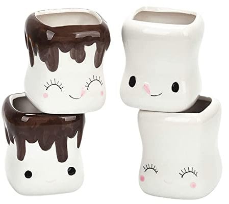 Liuyoyo Juego de 4 tazas de cerámica para malvavisco, juego de tazas de café de chocolate caliente, tazas de cerámica, tazas de malvavisco, divertido regalo para decoración del hogar