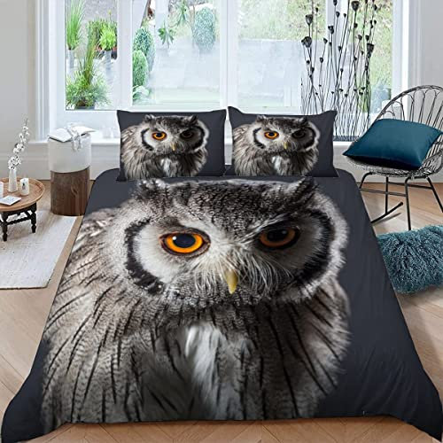 ALABOW Eule Bettwäsche Set 135x200 cm 2teilig mit Reißverschluss Weiche und Angenehme Schlafkomfort Microfaser Bettbezug Natur Tiere Kinderbettwäsche mit Kissenbezug 80x80
