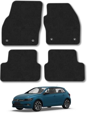 Compatible with Car Mats for VW Polo (2017+) Carpet | Grey Edge Trim Tailored Fit Floor Mats Full Coverage Protection Accessories Easy Clean Anti Slip Made in the UK