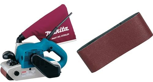Makita 9403J Ponceuse À Bande 1200 W 100 x 610 mm & 5 BANDES ABRASIVES MAKITA 100X610 MM GRAIN 40 POUR BOIS MÉTAL-P368870-40