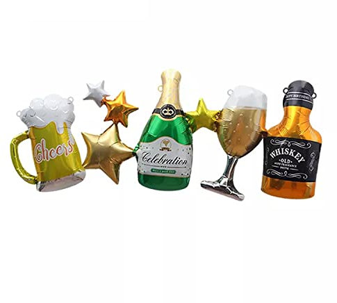 Folienballon Luftballon Girlande, Motiv Getränke Bier Whiskey Sekt Champagner, ca. 65 x 26 cm - Party Luftballon JGA Geburtstag Deko Dekoration Bayern Krug Spaß XXL Ballon Junggesellenabschied