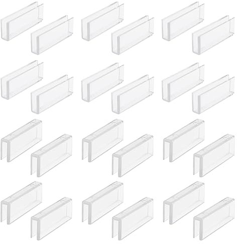 UFURMATE Glass Connector, 24Pcs Plastic 180 Degree Glass Clamps Transparent Glass to Glass Connectors Rimless Clip Holder for Fixing or DIY Fish Tank, Glass Acrylic Display Cabinet