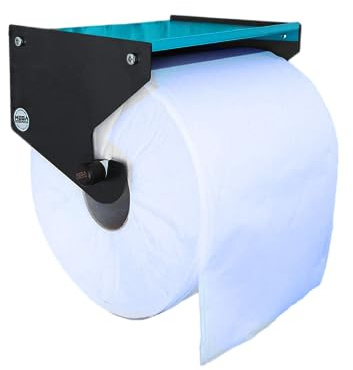 MegaMaxx UK Jumbo Blue Roll Holder With Shelf - Wall Mounted Dispenser - Portable Industrial Paper Storage Shelf for Workshop, Kitchen, Toilet, Restaurant, Paper Towel (Aquamarine & Black)