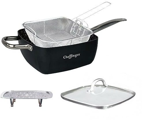 Multi Pfanne Induktion 4-teilig Antihaft 24 x 24 x 9,5 cm Antikratz Deckel Fritteuse Eckpfanne Bratpfanne schwarz