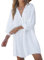 CUPSHE Women's Blouse Dress V Neck Long Sleeve Loose Shirt Dress Button Front Casual Dresses Bikini Cover Up Beach Dress White XL