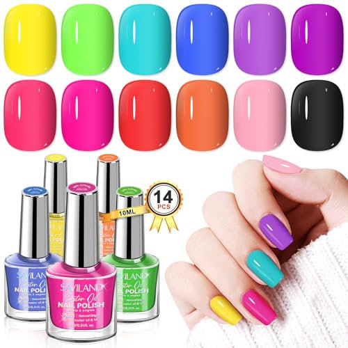 Saviland Nagellack Set für Handnägel und Fußnägel: Pflanzlicher Nagellack Einzugige Färbung Schnelltrocknend 12 Farben Trendy Serie Grundlack Überlack Nagellack Geschenkset