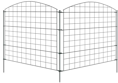 UISEBRT Teichzaun Gartenzaun Metall Dekorative Steckzaun für Hunde - Gitterzäune Komplettset mit 10 Zaunelemente & 12 Befestigungsstäben Freigehege Begrenzung - 78x78cm Oberbogen