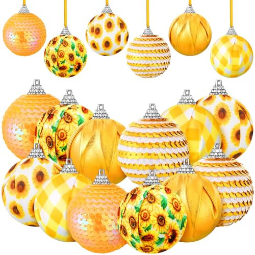 Yuxung 24 Pcs Sunflower Ornament for Summer Tree Shiny Hanging Sunflower Ball Yellow Sequin Hanging Ornament Summer Tree Decoration for Party Favor