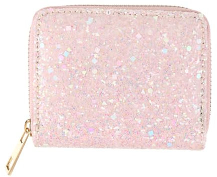 VALICLUD Petit portefeuille à paillettes pour femmes et filles Mini porte-monnaie brillant avec paillettes et porte-cartes avec fermeture éclair, rose, 11.5X9X2.6CM, centimètre