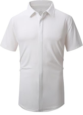 SAMERM Chemise habillée pour homme infroissable anti-humidité 4 directions hautement extensible super douce décontractée boutonnée, Chemise blanche à patte cachée, Taille XL