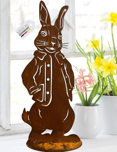 Terma Stahldesign Osterhase Peter 50 cm Rost Gartenfigur Handmade Germany Osterdeko draußen und drinnen Gartendeko Frühling Rost Metall Deko Ostern Hase außen innen