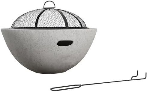 Outsunny Feuerschale, 2 in 1 Feuerstelle, BBQ Tischfeuer mit Grillrost Feuerkorb mit Zementoptik für Camping, Garten, Terrasse, Metall, Grau