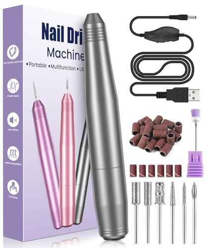 Lima Electrica Uñas, 6 en 1 Torno para Uñas Profesional 20000 RPM Velocidad Ajustable USB, Seguro, Protable Kit de Manicura y Pedicura Eléctrica de bajo ruido para Salón DIY Mujeres Niñas Principiante