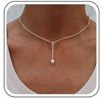 Pearl Lariat Halskette Silber Y Tropfen Halskette Hochzeit Y Halskette Choker Kugel Perle Y Form Halskette Perlen Anhänger Lange Halskette Braut Halskette Y Kette Halskette Schmuck Für Frauen Mädchen