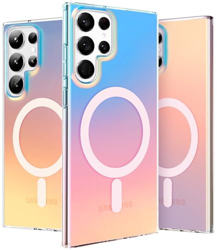 nicekool Hülle für Samsung Galaxy S22 Ultra 5G Kompatibel mit MagSafe, Magnetische HandyHülle Irisierend Farbverlauf Case Kratzfeste Rückseite Durchscheinende Matt Schutzhülle, Holografisch