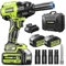 Robustrue 1000N.m (740Ft-lbs) Cordless Impact Wrench, 1/2 Inch Impact Gun Brushless, 0-2400 RPM, w/2x4.0Ah Battery, 4 Socket & Carry Box