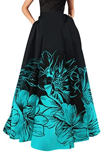 Vestito E Azzurro con Stampa Floreale Bohémien, Gonna Lunga da Spiaggia, Tasca a Vita Alta Abito Rosso E Bianco