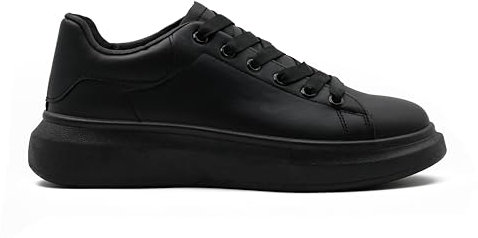 Mens Faux Leather Lace up Trainers Smart Casual Sneakers Flat Sole Court Shoes Black-42