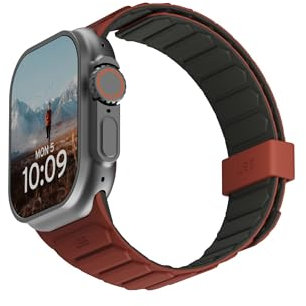 URBAN ARMOR GEAR Pathfinder Strap para Apple Watch 49mm / 46mm / 45mm / 44mm / 42mm (Ultra 2 / Ultra, Watch SE, Series 10/9/8/7/6/5/4/3/2/1, Muñequera magnética eslabones silicona) Oliva/Oxido
