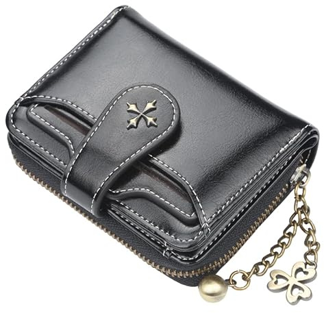 Petit Portefeuille en Cuir pour Femme avec Fermeture éclair et Poche pour Monnaie - Noir - Petit Portefeuille en Cuir Gothique Vintage - Grunge