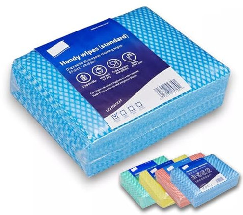 Clearly Pack 100 Blue Disposable J Cloths, Non Woven Wipes, All Purpose Cleaning Cloths, Dish Cloths for Washing Up, Quick-Drying, Washable Wipes for Kitchen, Bathroom, Window