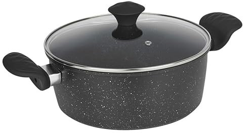 URBN-CHEF Non-Stick Saucepans, Milkpan, Casserole Pot Frying Pans All Induction Hob Forged Carbon Kitchen Cookware Pots & Pans Set with Clear Glass Lids Black Marble Coating | Soft Touch Handles