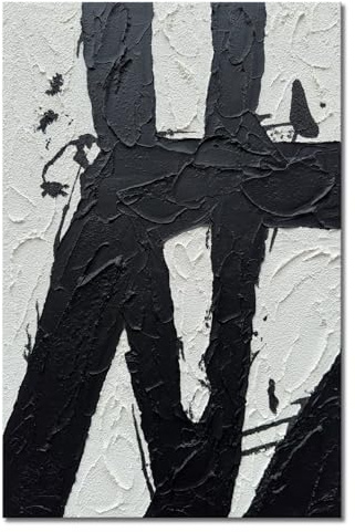 zoinart Handgemalte Schwarz-Weiß Abstrakt Wandkunst, Wandgemälde, Vertikale Textur, Ölgemälde, Zeitgenössische Kunst, Minimalistische Heimdekoration für die Wand