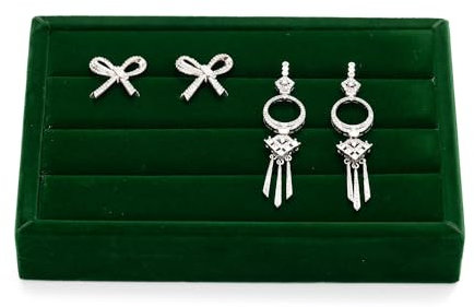 Papten Velvet Ring Organizer Trays Stackable Jewellery Drawer Organiser Tray for Earrings Ring Display Showcase,Dark Green