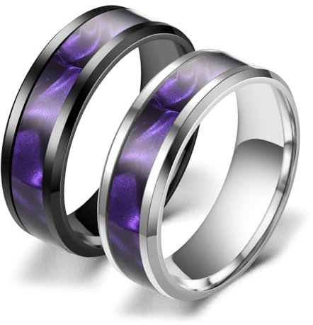 Daesar Edelstahl Ringe Set Partner, Eheringe Paarpreis mit Gravur 6MM mit Lila Aufklebern Verlobungsringe Partnerringe für Sie und Ihn Silber Gr.55 (17.5)& Schwarz Gr.55 (17.5)