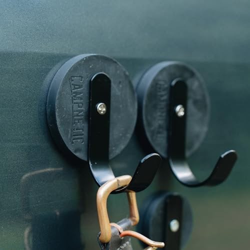 Campnetic magnetische Haken im 2er Set groß - Magnethaken für Kastenwagen, Vanlife, Camping - gummierte Magnet Haken - Camper Zubehör - Offroad Zubehör - Camping Gadget inkl. Aufbewahrungsbeutel
