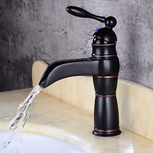 Rubinetto Miscelatore Cascata Bagno, Rubinetto Lavandino Bagno Retro Con Miscelatore Monocomando Caldo E Freddo Regolabile, Miscelatore Ottone for Hotel Toilette Cucina Ristorante Lavabo,B(A)