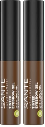 SANTE Naturkosmetik Augenbrauen-Gel, Farbe Braun, Tinted Eyebrow Gel 02 für dunklere Augenbrauenfarbe, Bringt Brauen in Form & füllt Lücken auf, Vegan, 3, 5ml (Packung mit 2)