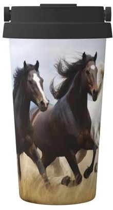 Isolierter Kaffeebecher mit niedlichem Pferde-Motiv, 480 ml, doppelwandiger Vakuum-Edelstahlbecher mit auslaufsicherem Deckel und Griff, modischer tragbarer Reise-Thermobecher für kalte und heiße