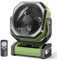 Camping Fan with Light, 20000mAh Rechargeable Battery Operated Fan, 112H Max Cooling Time, 8 Speeds, Digital Display, Remote Control, 270°Pivot with Hook for Tent Car RV Power Outage (Army Green)