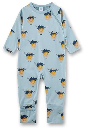 Sanetta Baby-Strampler lang blau Büffel | Praktischer und bequemer Strampler aus Bio-Baumwolle für Jungen.