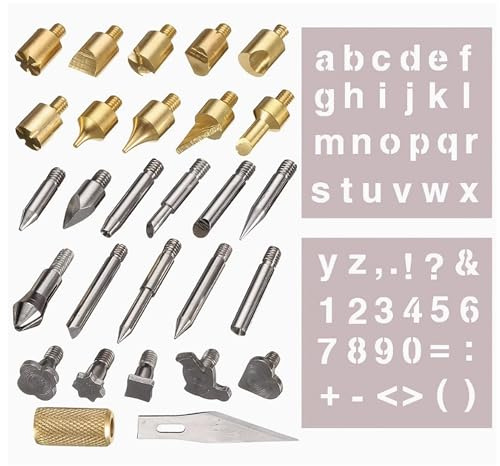 Wood Burning Letters, DIY Wood - burning Pen Engraving Soldering Tips, Compact Inner - heating Pyrography Tip Set, Engraving Soldering Iron , Heat - pressing and Trimming, Woodworking Tips, 28 Pieces