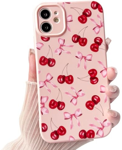NITITOP Compatible with iPhone 11 Case Cute Cherry Bowknot Ribbon for Women Girls Bow Design Cutely Shockproof Soft Girly Slim Soft TPU Fashion Protective Phone Cover - Pink