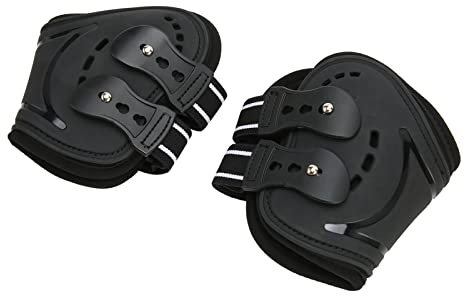 Akozon Gamaschen für die Hinterbeine des Pferdes, Atmungsaktiv, Stoßfest, Verstellbar, Verhindern EIN Verrutschen, Leichter Fesselschutz für Pferde, Schwarz, L (L (69 cm lang))