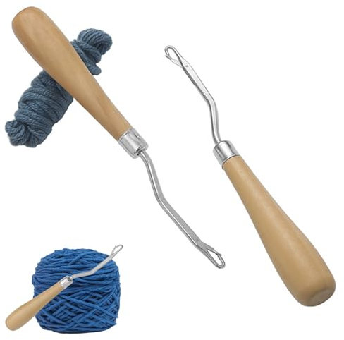2 Stück Knüpfhaken, Knüpfnadel Set, Häkelnadel Holz, Haar Häkelnadel Stricken Häkeln, Gebogene Holzknüpfhaken, Ergonomischer Griff Häkelnadel-Set für Anfänger