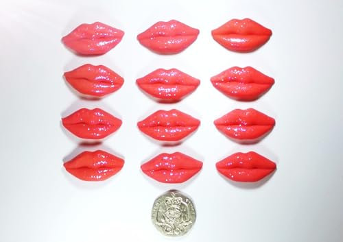 Edible Glitter Lips Cake Decorations, Handmade, Red, Set of 12