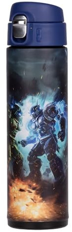 Baagl Gourde isotherme en acier inoxydable pour enfants garçons - Anti-fuite avec paille en silicone et bouchon en un clic - Bouteille d'eau sans BPA pour l'école, 450 ml (robot