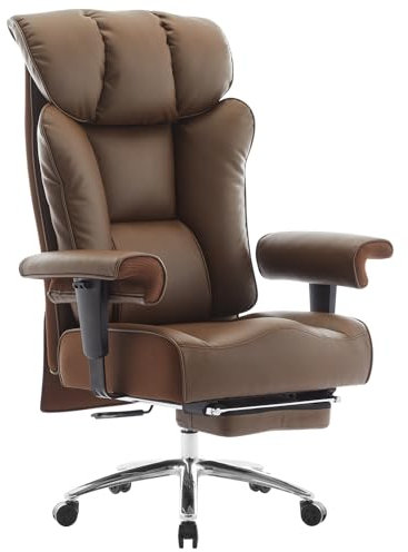 Efomao Big and Tall Office Chair 200KG with Foot Rest, High Back PU Leather Executive Chair with Adjustable Padded Armrests, Lumbar Support for Home or Work, Heavy Duty Computer Chair, BROWN