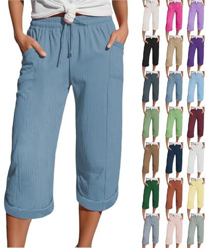 Generisch Schwarze Leinenhose, Warehouse Deals Angebote B Ware, Musselin Hose 3/4 Leinenhose Sommer Kurze Hosen Sommerhose Leicht Caprihose Culotte Dreiviertel Strandhose