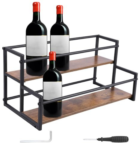 2 Tiers Coffee Syrup Organizer 10 Bottles Capacity Syrup Bottle Holder Vintage Liquor Bottle Display Shelf for Home Kitchen Living Room Bar