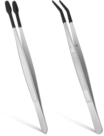 Rubber Tipped Tweezers, 2 Pcs PVC Long Tweezers for Crafts Rubber Tipped Tweezer for Crafts Stamps Coin Beads Jewelry Hobby Tools (Long Bent Tip and Straight Flat Tip)