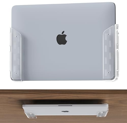 ELETIUO Clear PC Wall & Under Desk Laptop Mount Holder–Adhesive & Screw in,1.02/ 26 mm,Anti-Scratch Pads,Universal for MacBooks,Surface,Keyboards,Tablets,Switch &More