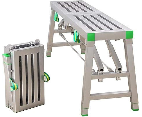 NSTVVEE Portable Steel Work Platform Folding Scaffolding Tower Ladder Stool Bench Welding Scaffold for Welders (B 200×30cm)